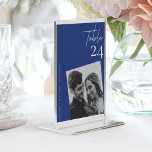 Modern Photo Magic: Royal Blue Wedding  Table Number<br><div class="desc">Make your wedding reception shine with these modern and chic table numbers! Featuring our Modern Photo Magic layout, these personalised table numbers showcase your special day in a unique and captivating way. The sleek royal blue background and minimalist design create a sophisticated look, while the customisable text area allows you...</div>