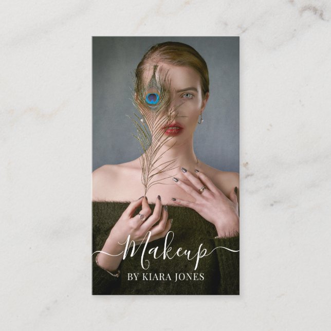 Modern Photo Makeup Artist Script Business Card (Front)