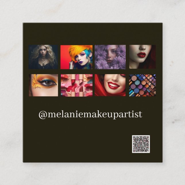 Modern Photo Makeup Artist with QR code  Square Business Card (Front)