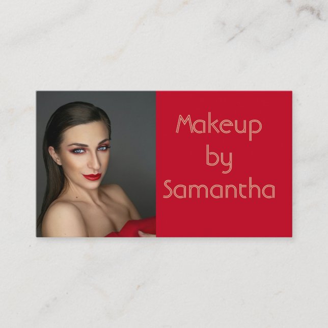 Modern Photo Makeup Business Card with barcode (Front)