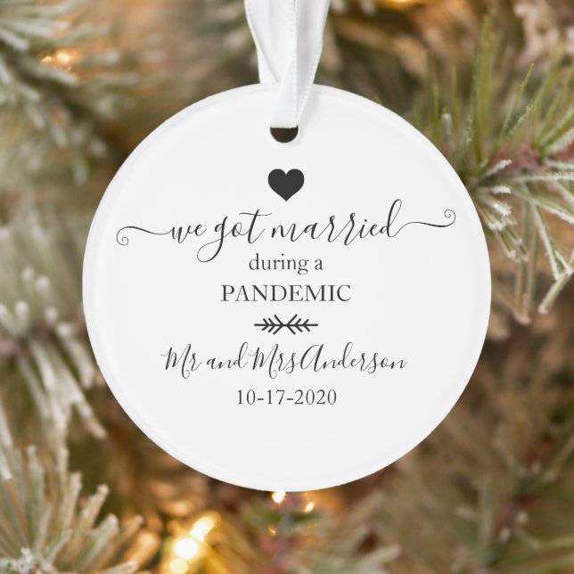 Modern Photo Married During Pandemic Keepsake Ornament (Tree)