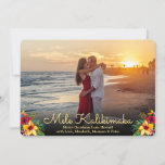 Modern Photo Mele Kalikimaka Christmas Cards<br><div class="desc">Modern, elegant "Mele Kalikimaka" Christmas Photo Holiday Cards. This pretty simple holiday card design features a hand lettered typography greeting „Mele Kalikimaka” script with burgundy red yellow hibiscus floral arrangement. At the backing burgundy colour background with a hibiscus arrangement. You can personalise the design by replacing the sample text and...</div>