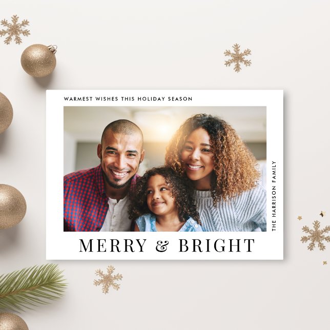 Modern Photo Merry Bright Christmas Holiday Card (Spread the love and joy of the season with your friends and family near and far)