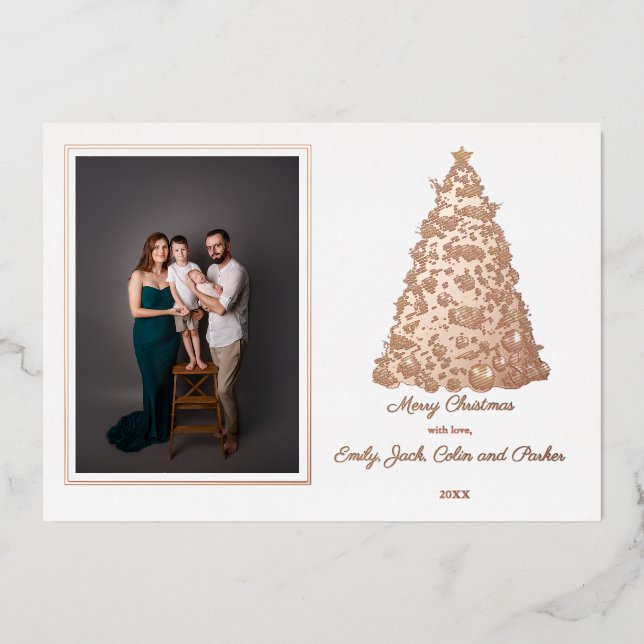 Modern Photo Merry Christmas Pink Tree Foil Holiday Card (Front)