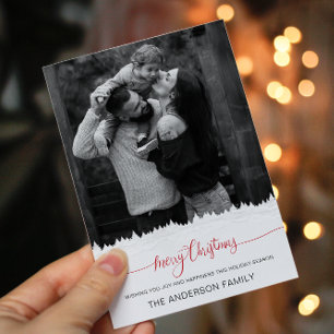 Modern Photo Merry Christmas White Trees Holidays  Invitation