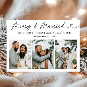 Modern Photo Merry & Married Newlywed Christmas  Holiday Card