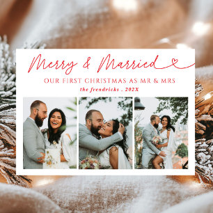 Modern Photo Merry & Married Newlywed Christmas  Holiday Card