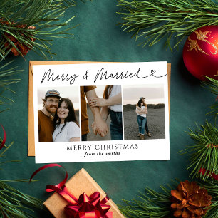 Modern Photo Merry & Married Newlywed Christmas  Holiday Card
