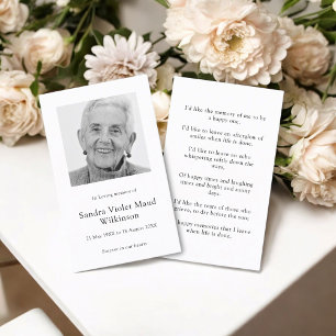Modern photo minimalist memorial prayer card 
