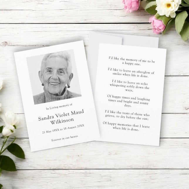 Modern photo minimalist memorial prayer card  (leave your friends and family a lasting memory of your loved one with this memorial mini prayer card)