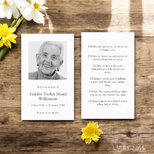Modern photo minimalist memorial prayer card 
