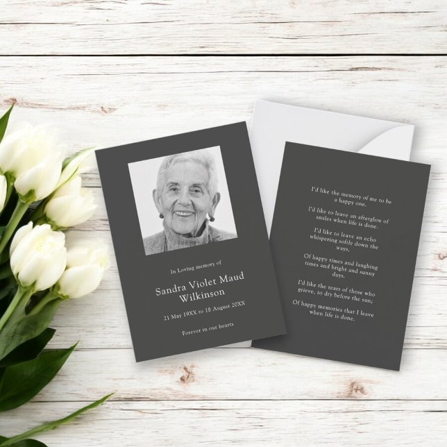 Modern photo minimalist memorial prayer card  (modern minimal prayer card , ideal for giving family and friends as  a little keepsake )