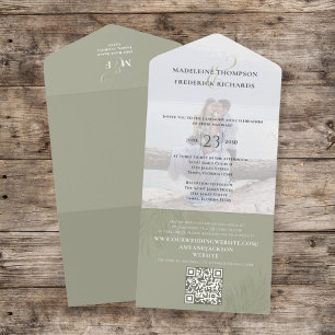 Modern Photo Minimalist Palm Leaves QR Code RSVP All In One Invitation