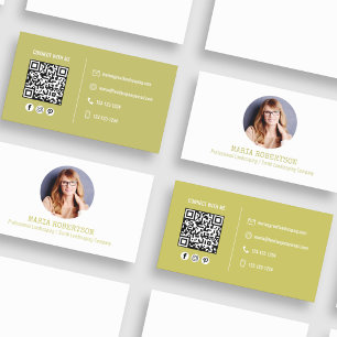 Modern Photo Minimalist QR Code Social Media Gold Business Card