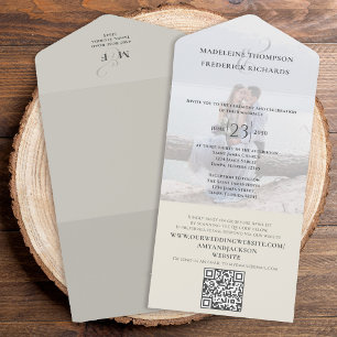 Modern Photo Minimalist Sage Green QR Code RSVP All In One Invitation