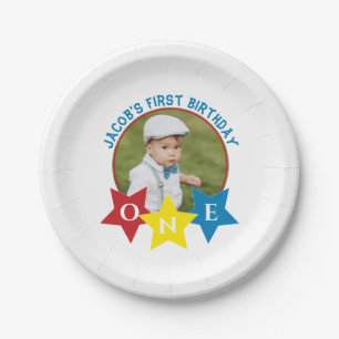 Modern photo minimlistic 1st birthday paper plate