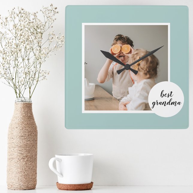 Modern Photo Mint Lovely Grandma Gift  Square Wall Clock (Creator Uploaded)
