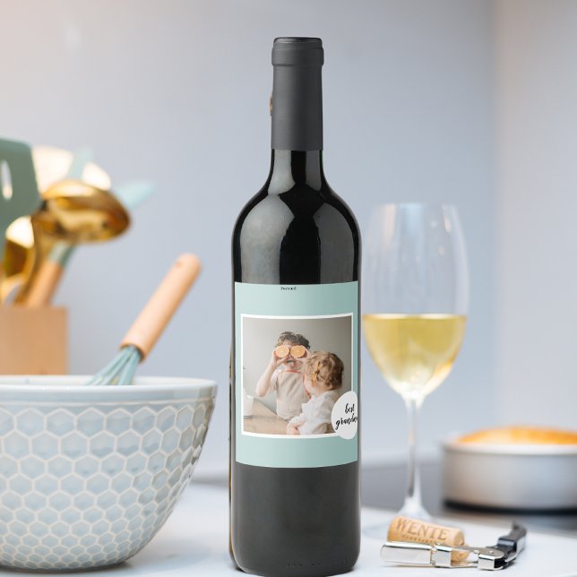 Modern Photo Mint Lovely Grandma Gift  Wine Label (Creator Uploaded)