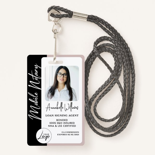 Modern Photo Mobile Notary  ID Badge (Front with Lanyard)