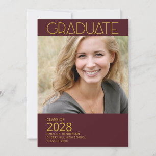 Modern Photo Morron and Gold Graduation Party Invitation
