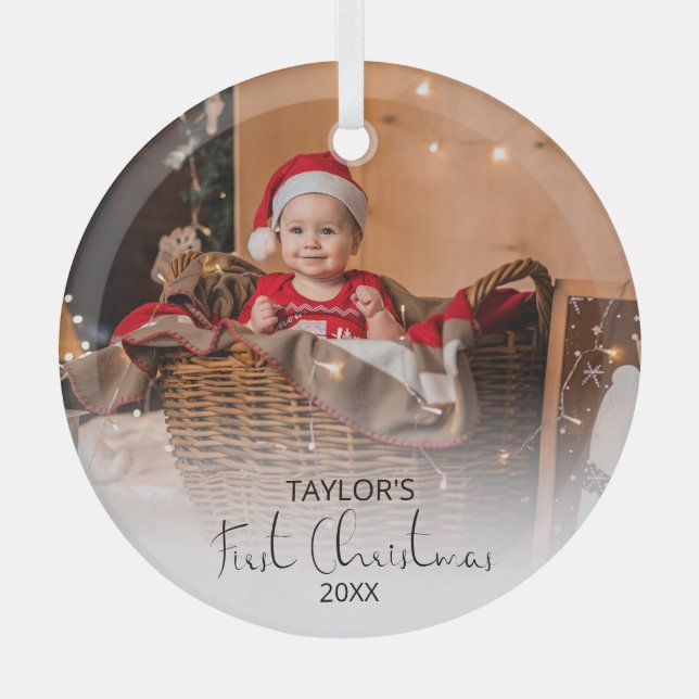 Modern Photo My First Christmas Glass Ornament (Front)