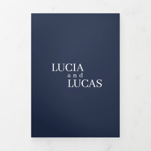 Modern Photo Navy Blue All-in-One Wedding Tri-Fold Programme