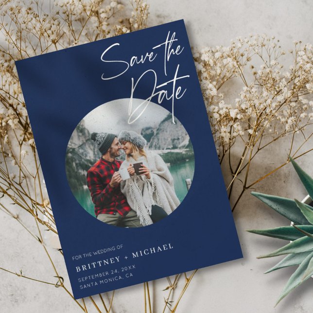 Modern Photo Navy Blue Save The Date (Creator Uploaded)