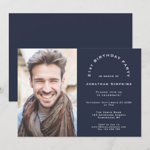 Modern Photo Navy Male 21st Birthday Party Invitation
