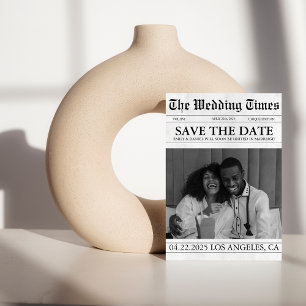 Modern photo newspaper wedding save the date invitation