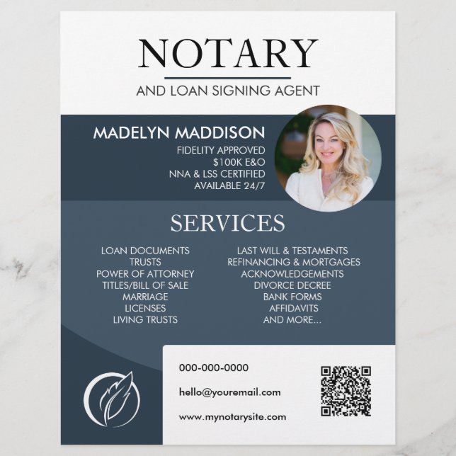 Modern Photo Notary & Loan Signing Agent Flyer (Front)