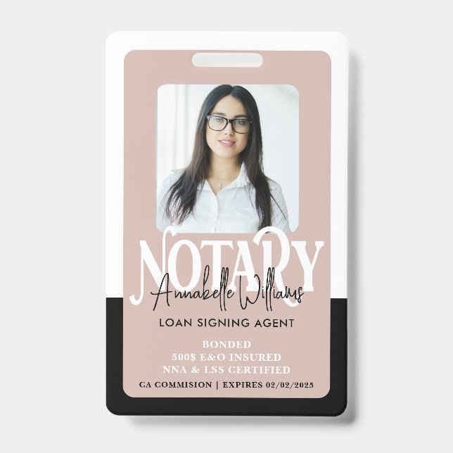 Modern Photo Notary Public ID Badge (Front)