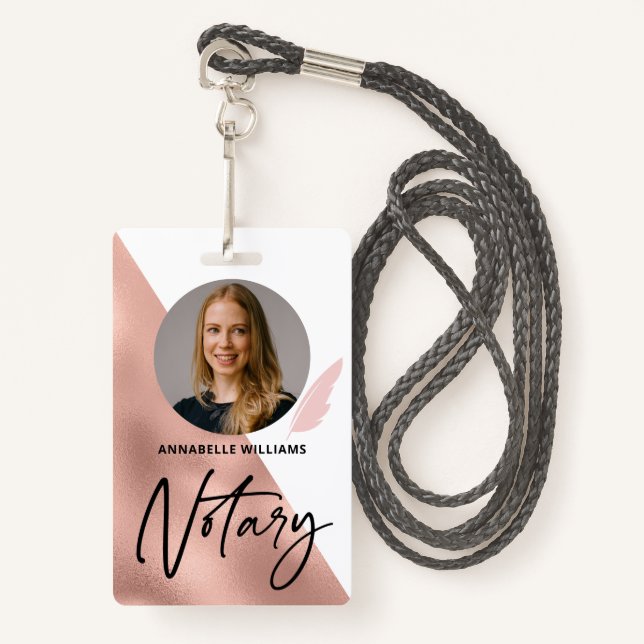 Modern Photo Notary Signing Agent  Badge ID Badge (Front with Lanyard)