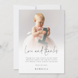Modern Photo Overlay 1st Birthday Love Thanks Card