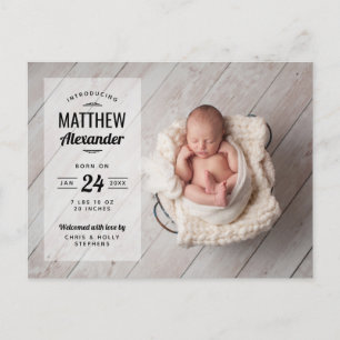 Modern Photo Overlay Birth Announcement Postcard