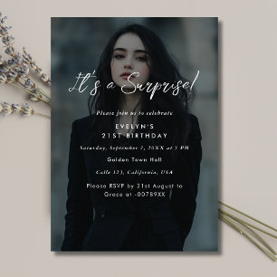 Modern Photo Overlay Birthday Surprise Party Invitation