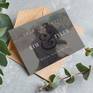 Modern photo overlay black wedding save the date