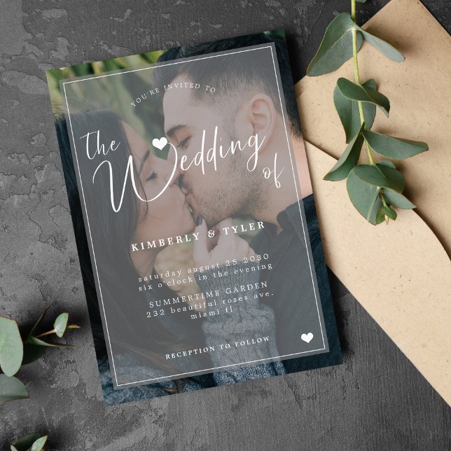 Modern photo overlay black white wedding invitatio invitation (Creator Uploaded)