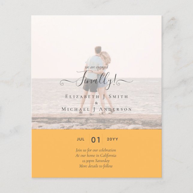 Modern Photo Overlay ENGAGEMENT Party Announcement Flyer (Front)