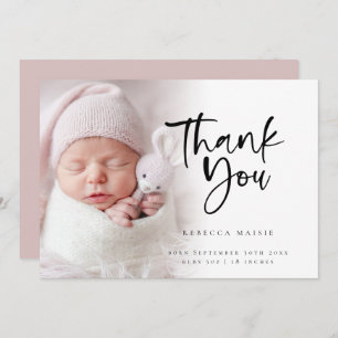 Modern Photo Overlay Girl Thank You Birth  Announcement