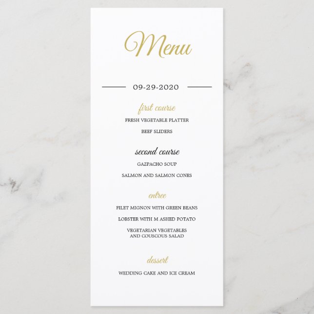 Modern  Photo Overlay  Gold Elegant Wedding Menu (Front)