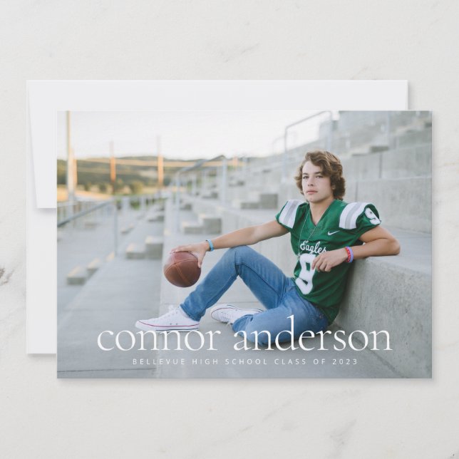 Modern Photo Overlay Graduation Announcement Card (Front)