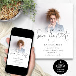 Modern Photo Overlay Graduation Party Save The Date<br><div class="desc">Modern Photo Overlay Graduation Party Save The Date is in a stylish set script. Replace the sample photo with your own favourite and personalise the rest of the text. Available digitally and printed.</div>
