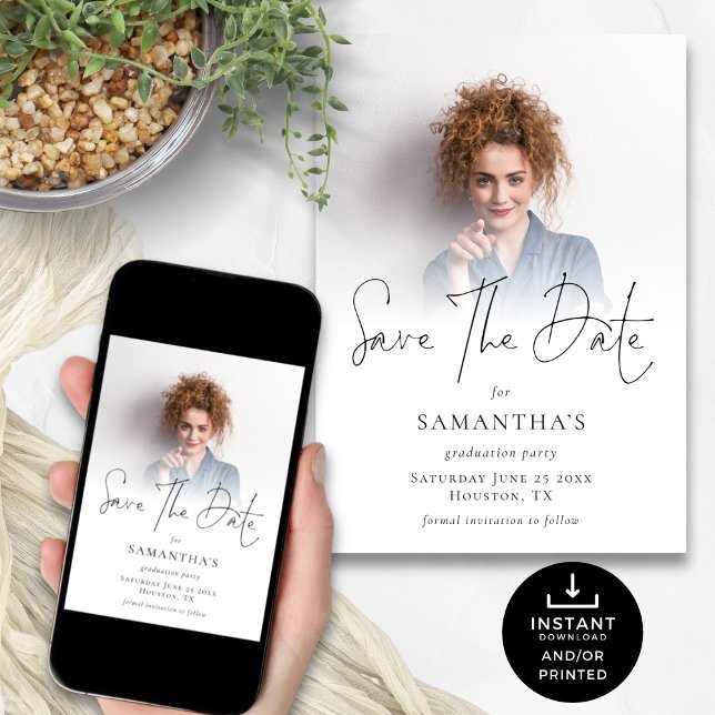 Modern Photo Overlay Graduation Party Save The Date (Creator Uploaded)