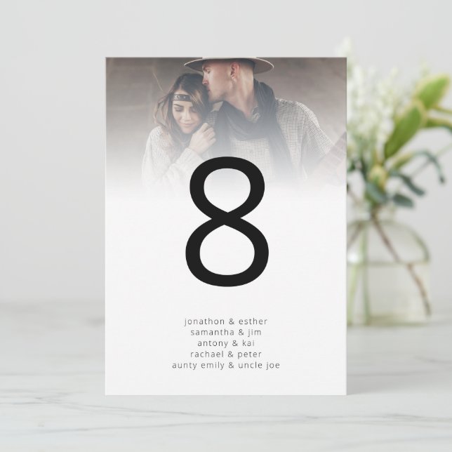 Modern Photo Overlay Guest Names Table Number (Standing Front)