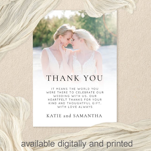 Modern Photo Overlay Lesbian Wedding Thank You Card (Creator Uploaded)