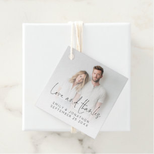 Modern Photo Overlay Love Thanks Script Wedding Favour Tags