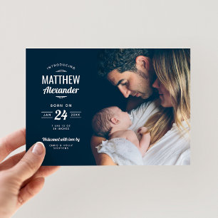 Modern Photo Overlay Magnetic Birth Announcement