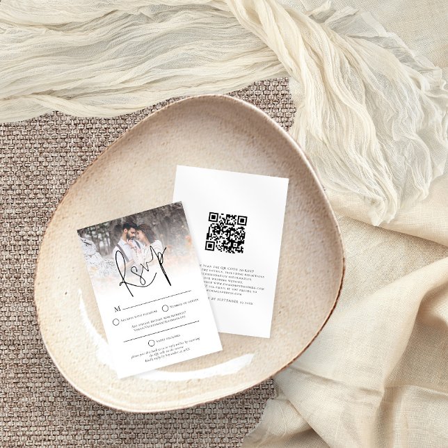 Modern Photo Overlay QR Code Wedding RSVP Card (Creator Uploaded)