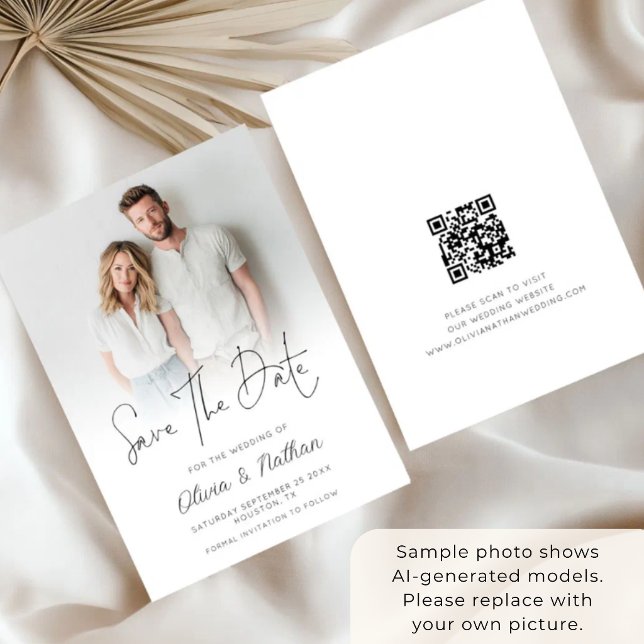 Modern Photo Overlay QR Code Wedding Save The Date (Creator Uploaded)