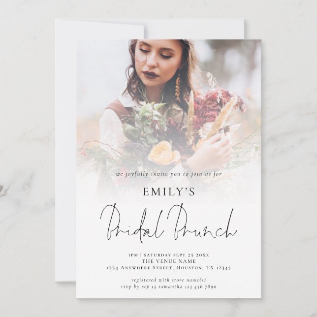 Modern Photo Overlay Script Bridal Brunch Invitation (Front)